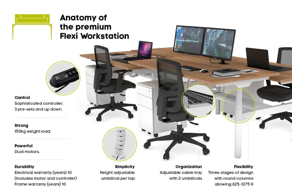 Flexi Premium Height Adjustable 4 Person H-Bench Workstation - White Frame [1200L x 700W]
