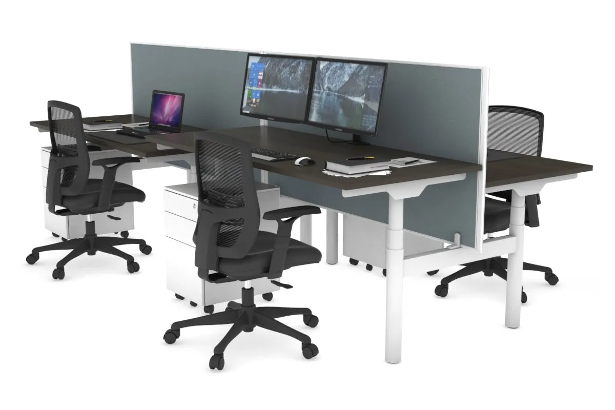 Flexi Premium Height Adjustable 4 Person H-Bench Workstation - White Frame [1200L x 700W]