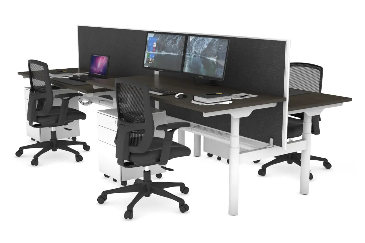 Flexi Premium Height Adjustable 4 Person H-Bench Workstation - White Frame [1200L x 700W]