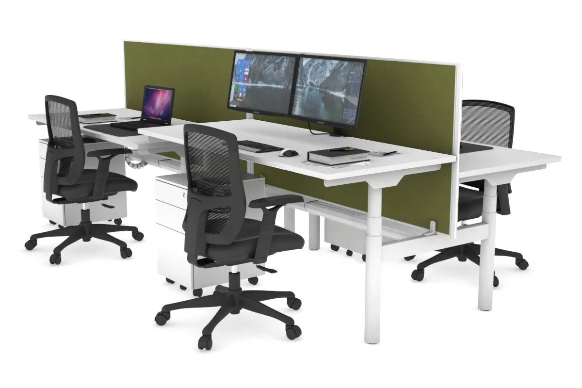Flexi Premium Height Adjustable 4 Person H-Bench Workstation - White Frame [1200L x 700W]