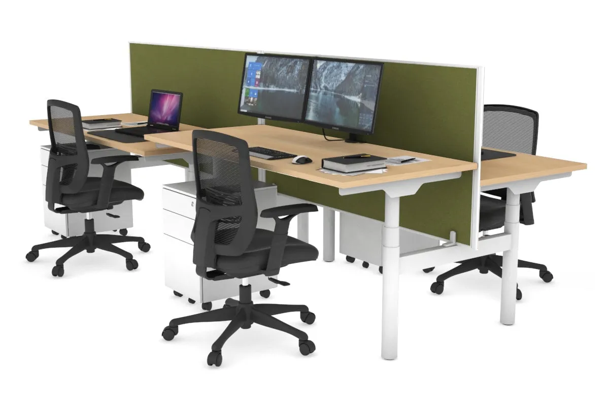 Flexi Premium Height Adjustable 4 Person H-Bench Workstation - White Frame [1200L x 700W]