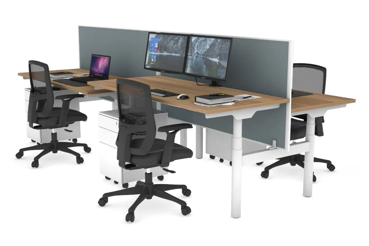Flexi Premium Height Adjustable 4 Person H-Bench Workstation - White Frame [1200L x 700W]