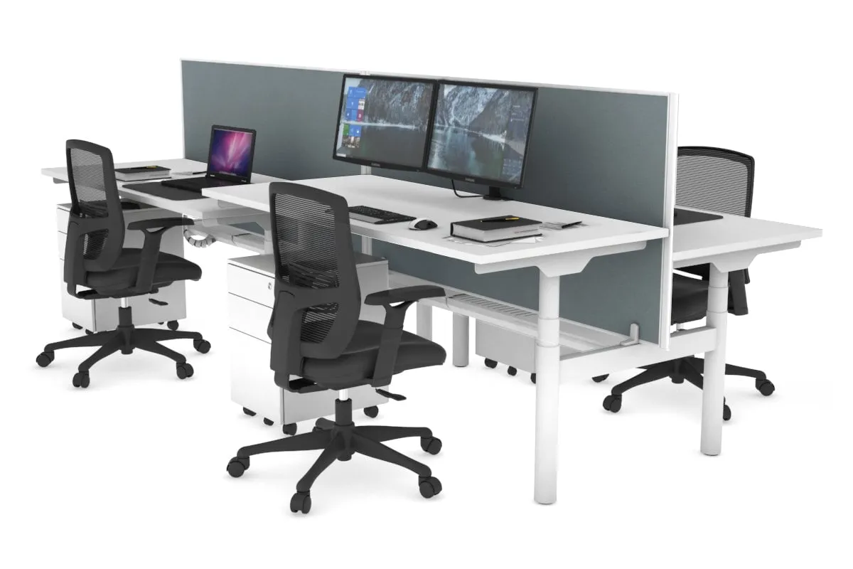 Flexi Premium Height Adjustable 4 Person H-Bench Workstation - White Frame [1200L x 700W]