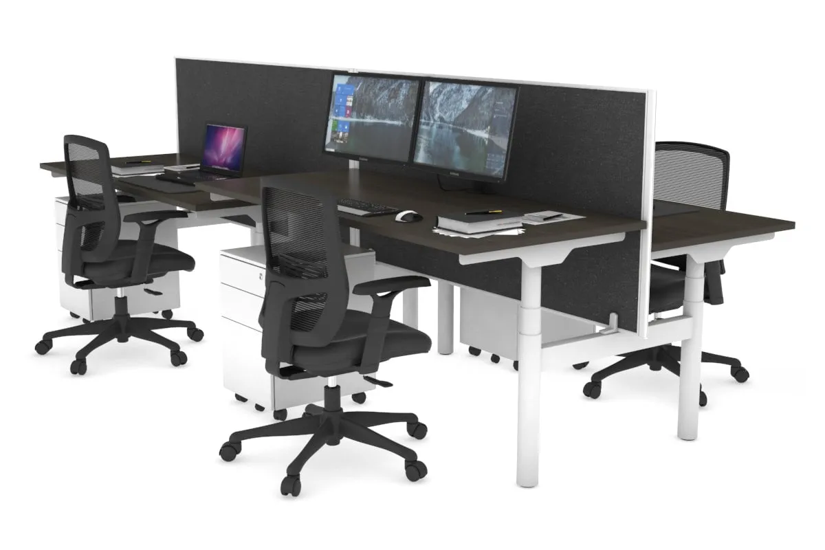 Flexi Premium Height Adjustable 4 Person H-Bench Workstation - White Frame [1200L x 700W]