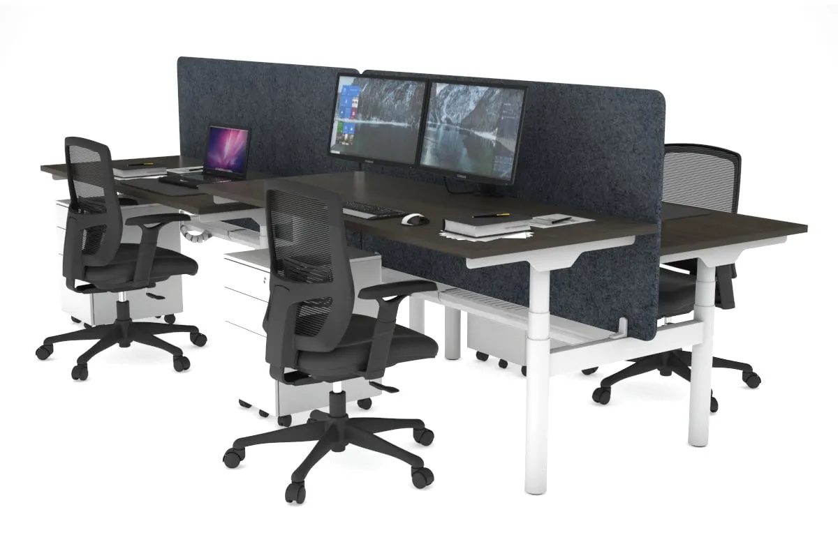 Flexi Premium Height Adjustable 4 Person H-Bench Workstation - White Frame [1200L x 700W]