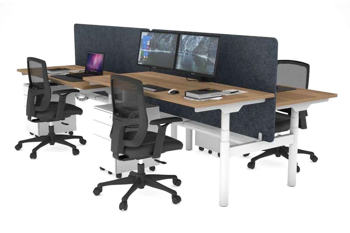 Flexi Premium Height Adjustable 4 Person H-Bench Workstation - White Frame [1200L x 700W]