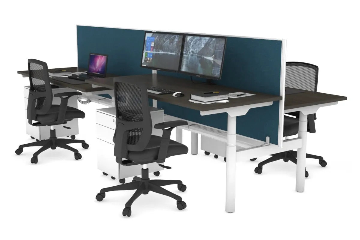 Flexi Premium Height Adjustable 4 Person H-Bench Workstation - White Frame [1200L x 700W]