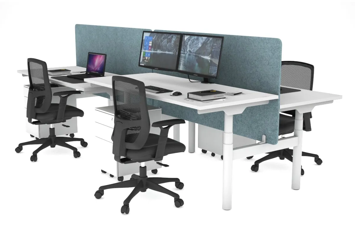 Flexi Premium Height Adjustable 4 Person H-Bench Workstation - White Frame [1200L x 700W]