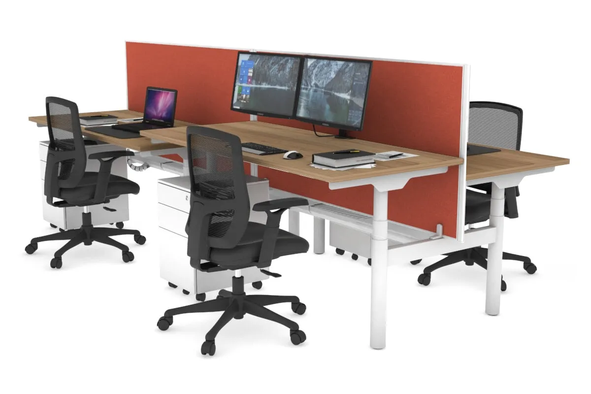 Flexi Premium Height Adjustable 4 Person H-Bench Workstation - White Frame [1200L x 700W]