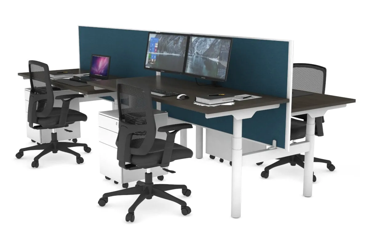 Flexi Premium Height Adjustable 4 Person H-Bench Workstation - White Frame [1200L x 700W]