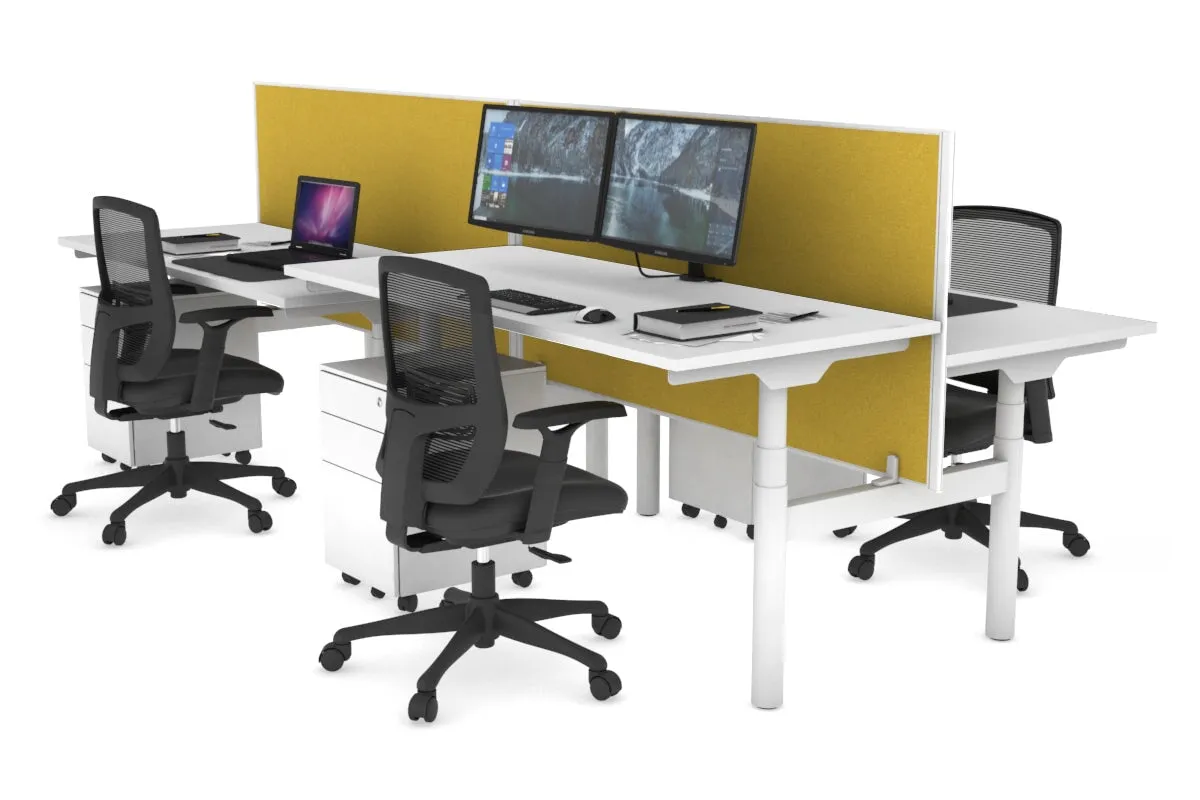 Flexi Premium Height Adjustable 4 Person H-Bench Workstation - White Frame [1200L x 700W]