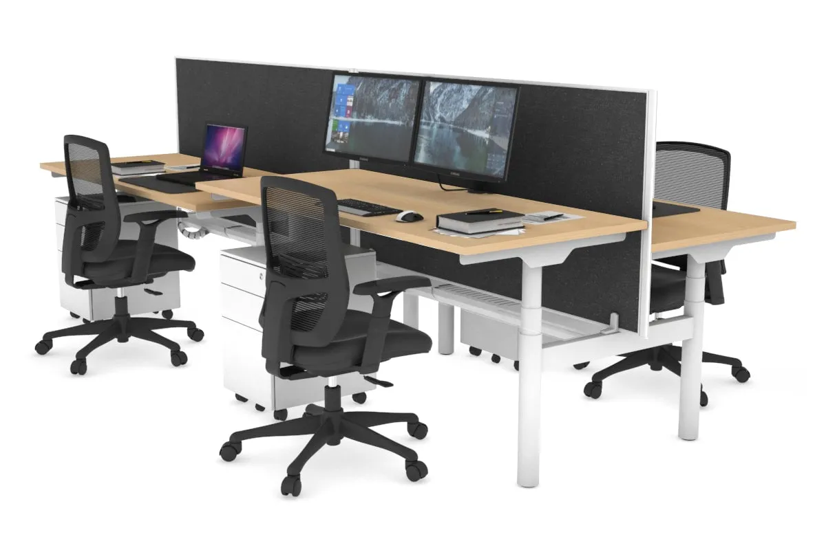Flexi Premium Height Adjustable 4 Person H-Bench Workstation - White Frame [1200L x 700W]