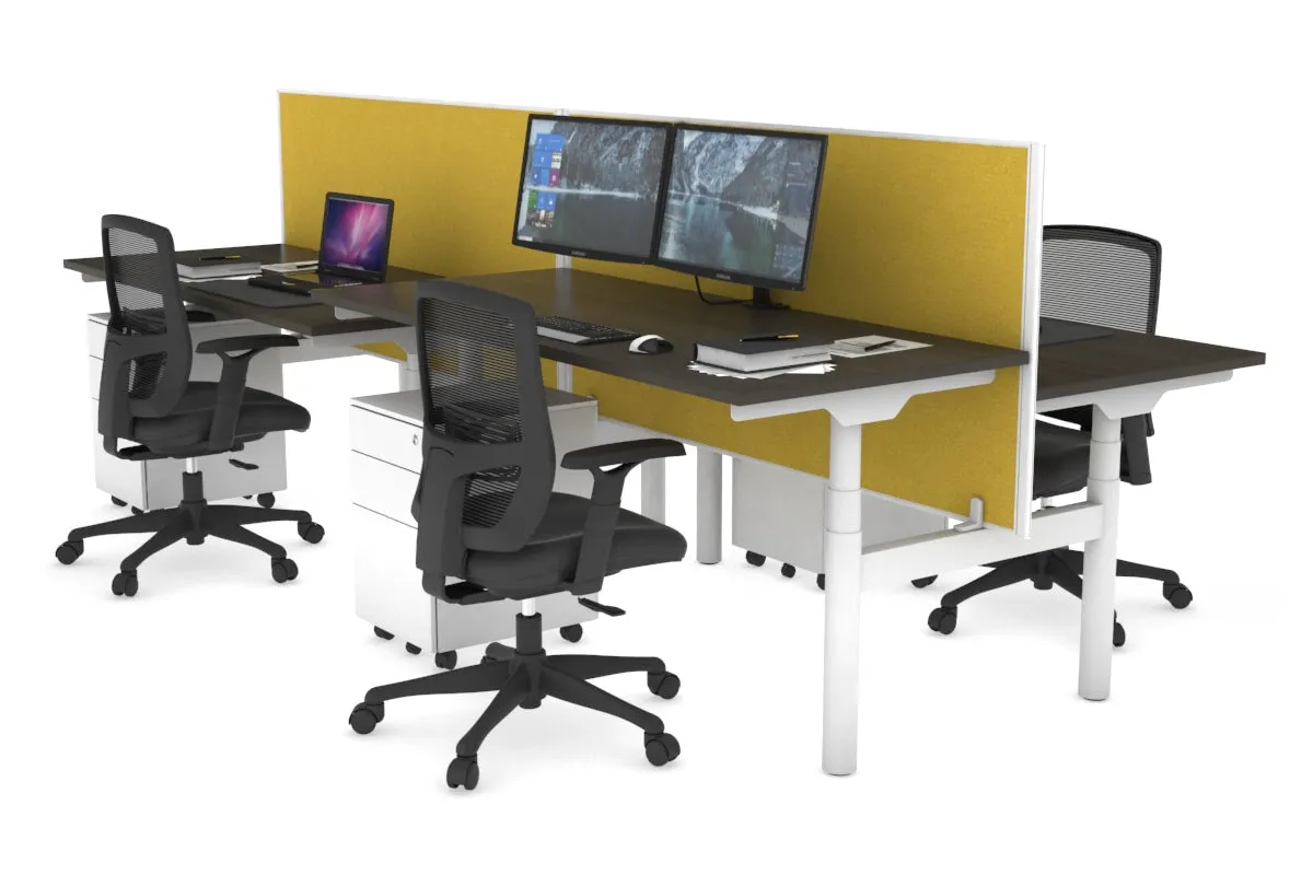 Flexi Premium Height Adjustable 4 Person H-Bench Workstation - White Frame [1200L x 700W]