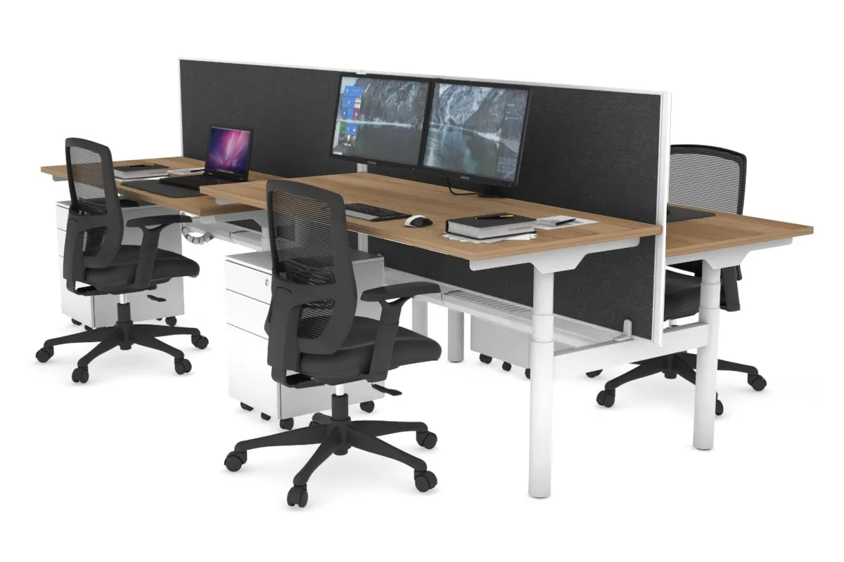 Flexi Premium Height Adjustable 4 Person H-Bench Workstation - White Frame [1200L x 700W]