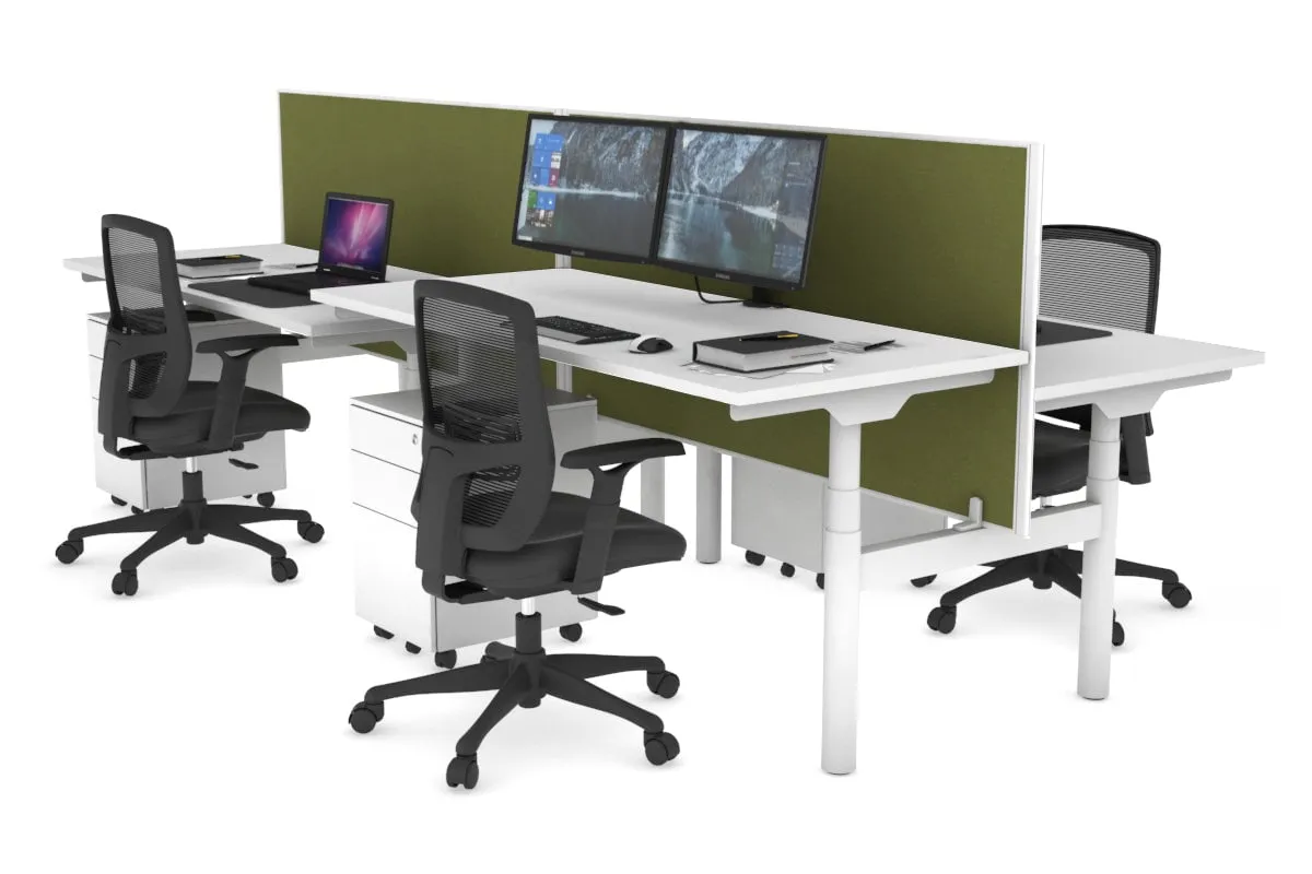 Flexi Premium Height Adjustable 4 Person H-Bench Workstation - White Frame [1200L x 700W]