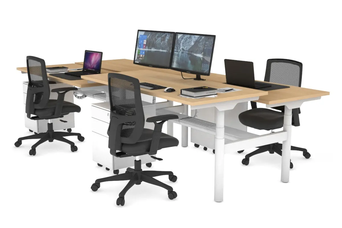 Flexi Premium Height Adjustable 4 Person H-Bench Workstation - White Frame [1200L x 700W]