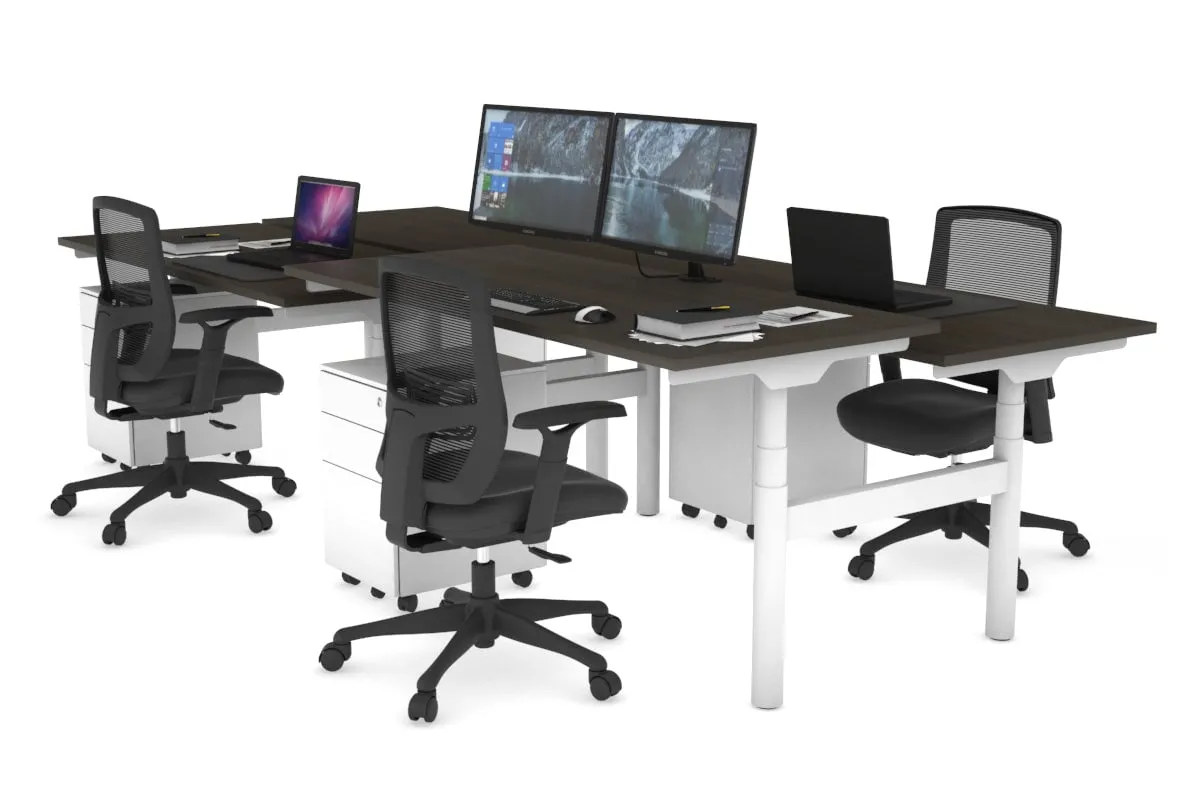 Flexi Premium Height Adjustable 4 Person H-Bench Workstation - White Frame [1200L x 700W]