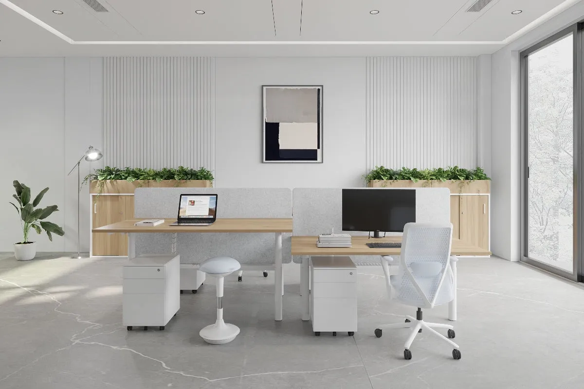 Flexi Premium Height Adjustable 4 Person H-Bench Workstation - White Frame [1200L x 700W]