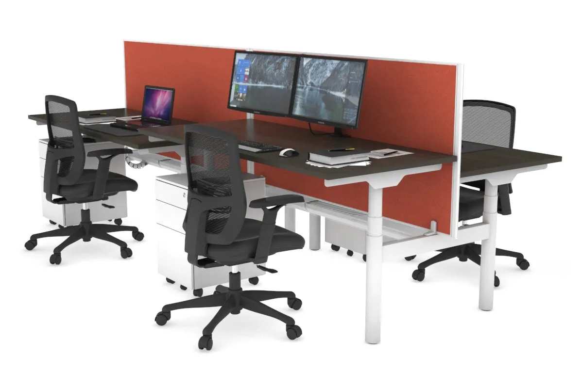 Flexi Premium Height Adjustable 4 Person H-Bench Workstation - White Frame [1200L x 700W]