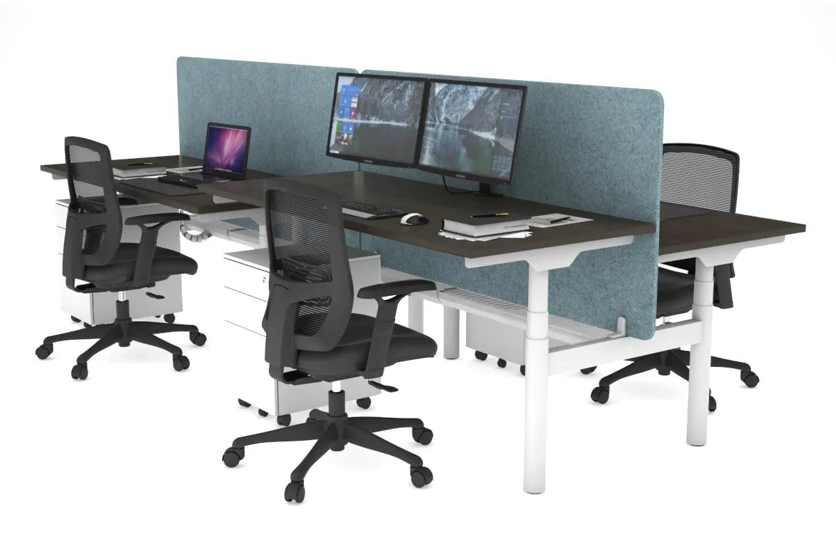 Flexi Premium Height Adjustable 4 Person H-Bench Workstation - White Frame [1200L x 700W]