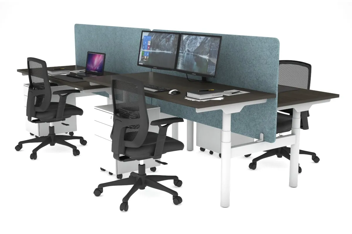 Flexi Premium Height Adjustable 4 Person H-Bench Workstation - White Frame [1200L x 700W]