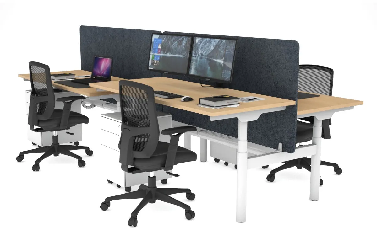 Flexi Premium Height Adjustable 4 Person H-Bench Workstation - White Frame [1200L x 700W]