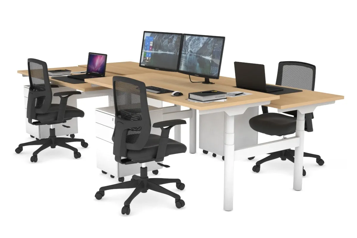 Flexi Premium Height Adjustable 4 Person H-Bench Workstation - White Frame [1200L x 700W]