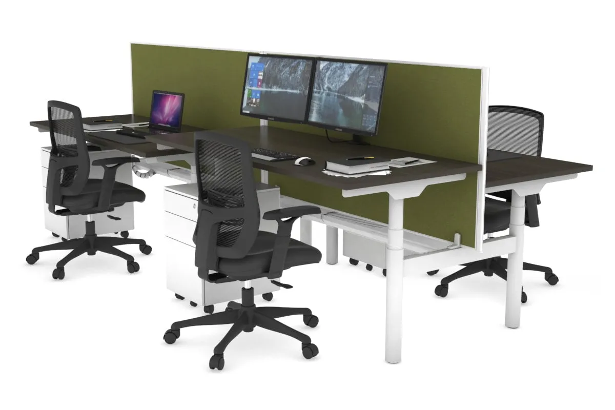 Flexi Premium Height Adjustable 4 Person H-Bench Workstation - White Frame [1200L x 700W]