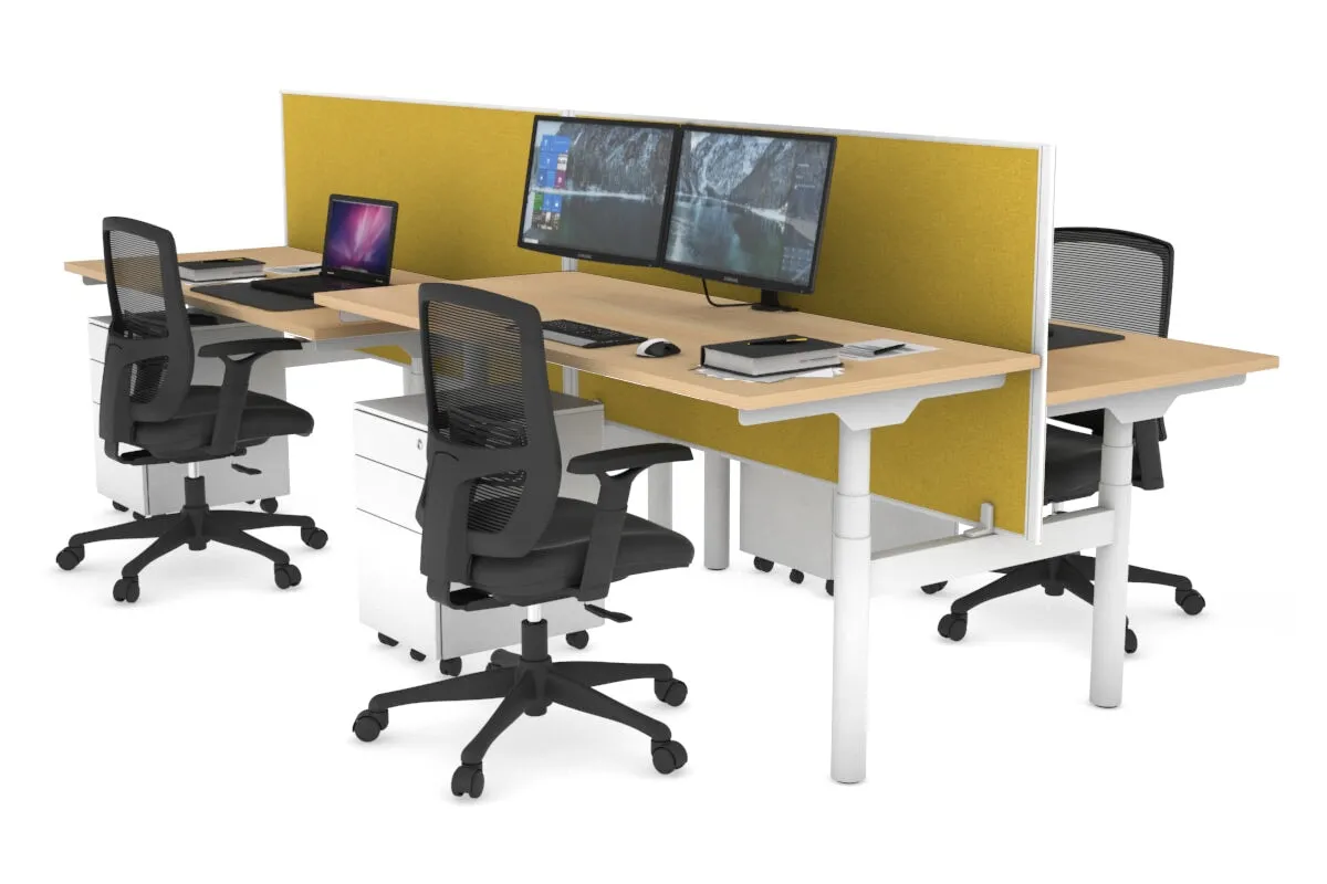 Flexi Premium Height Adjustable 4 Person H-Bench Workstation - White Frame [1200L x 700W]