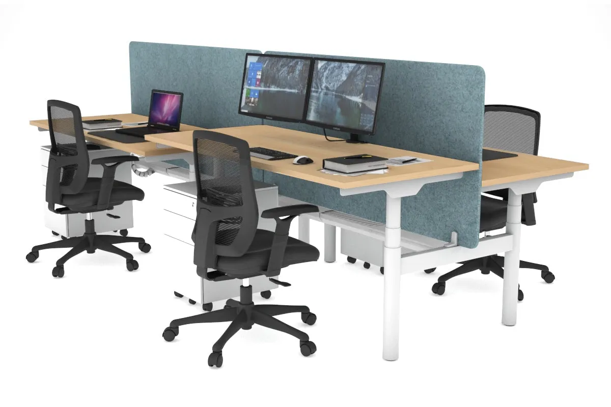Flexi Premium Height Adjustable 4 Person H-Bench Workstation - White Frame [1200L x 700W]