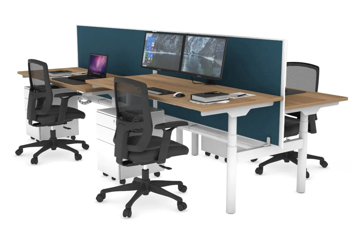 Flexi Premium Height Adjustable 4 Person H-Bench Workstation - White Frame [1200L x 700W]