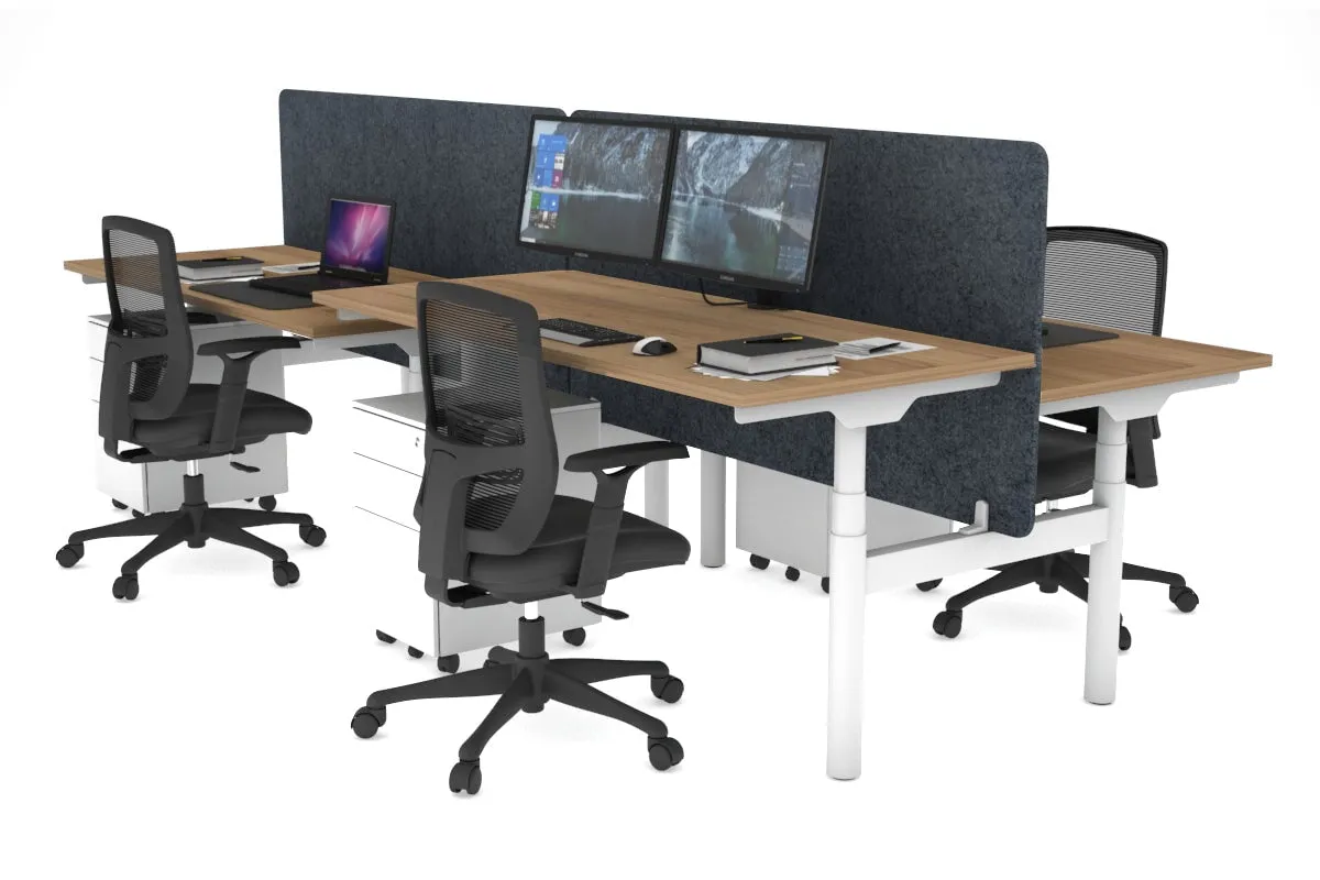 Flexi Premium Height Adjustable 4 Person H-Bench Workstation - White Frame [1200L x 700W]