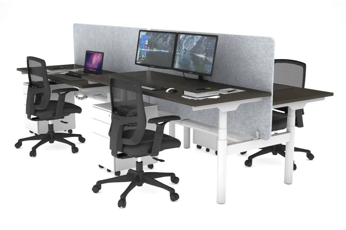 Flexi Premium Height Adjustable 4 Person H-Bench Workstation - White Frame [1200L x 700W]
