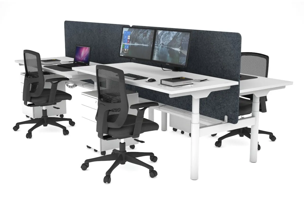 Flexi Premium Height Adjustable 4 Person H-Bench Workstation - White Frame [1200L x 700W]
