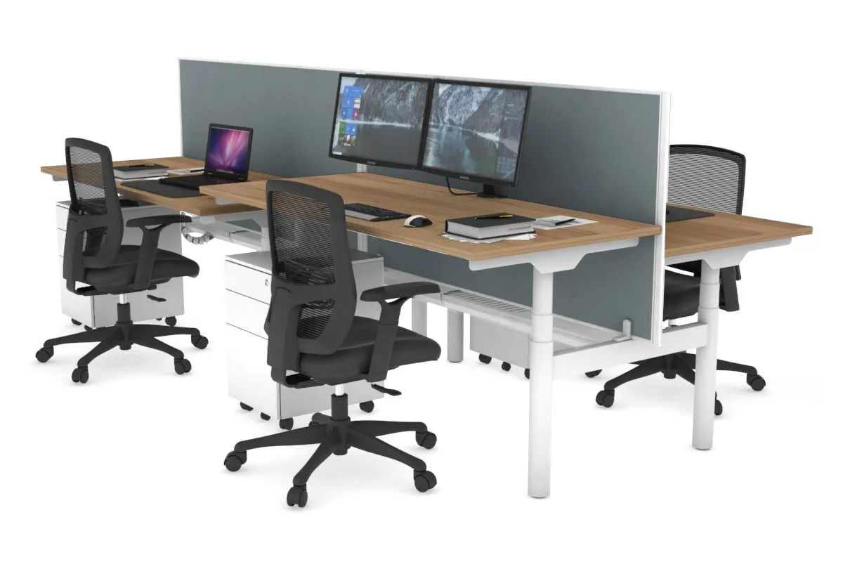 Flexi Premium Height Adjustable 4 Person H-Bench Workstation - White Frame [1200L x 700W]