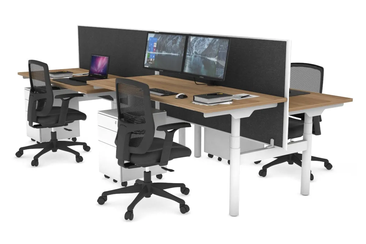 Flexi Premium Height Adjustable 4 Person H-Bench Workstation - White Frame [1200L x 700W]