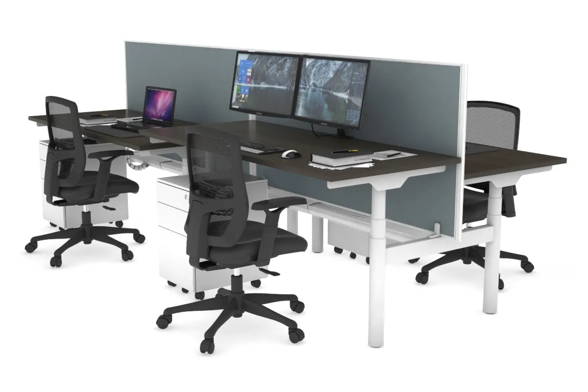 Flexi Premium Height Adjustable 4 Person H-Bench Workstation - White Frame [1200L x 700W]