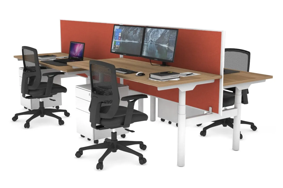 Flexi Premium Height Adjustable 4 Person H-Bench Workstation - White Frame [1200L x 700W]