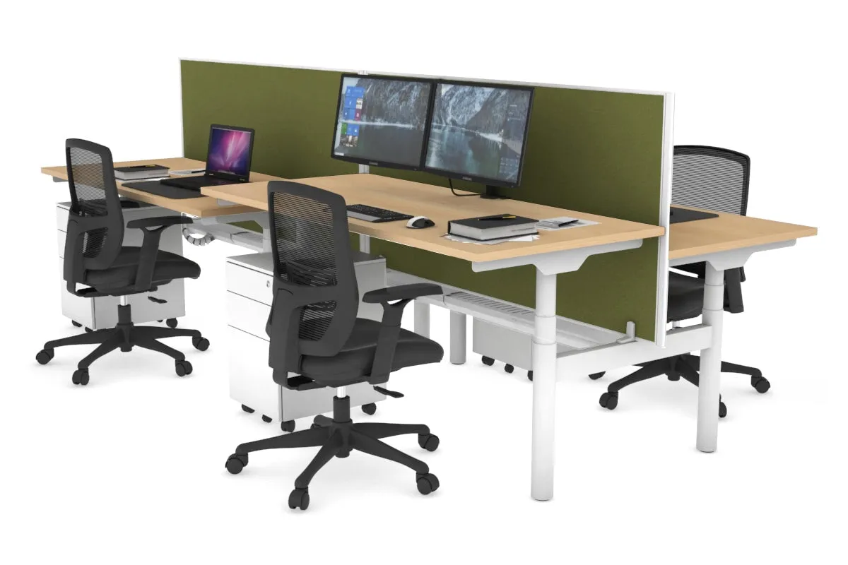 Flexi Premium Height Adjustable 4 Person H-Bench Workstation - White Frame [1200L x 700W]