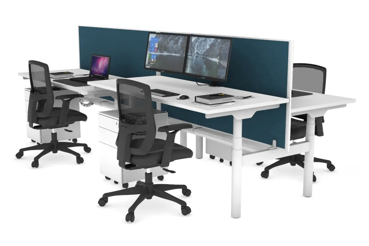 Flexi Premium Height Adjustable 4 Person H-Bench Workstation - White Frame [1200L x 700W]