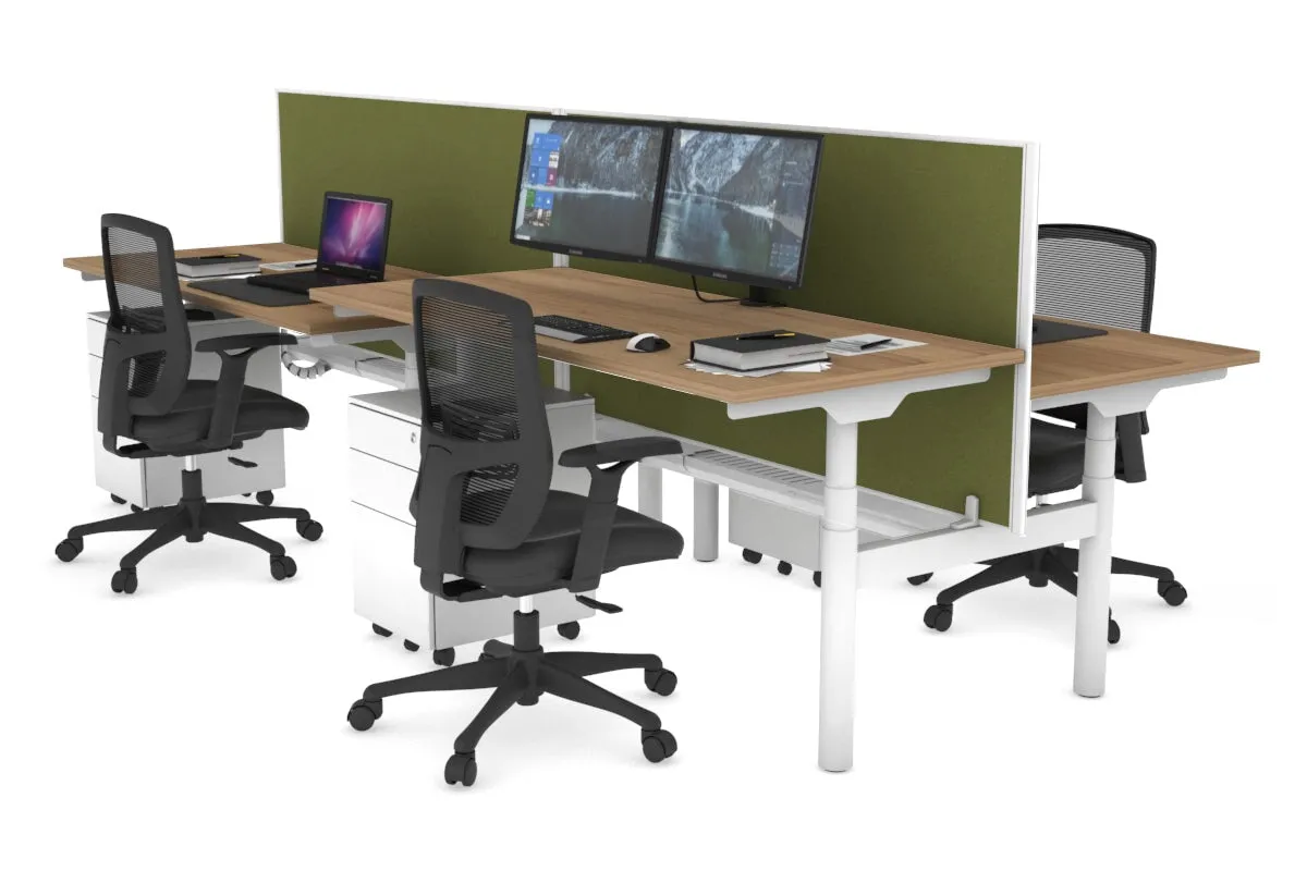 Flexi Premium Height Adjustable 4 Person H-Bench Workstation - White Frame [1200L x 700W]
