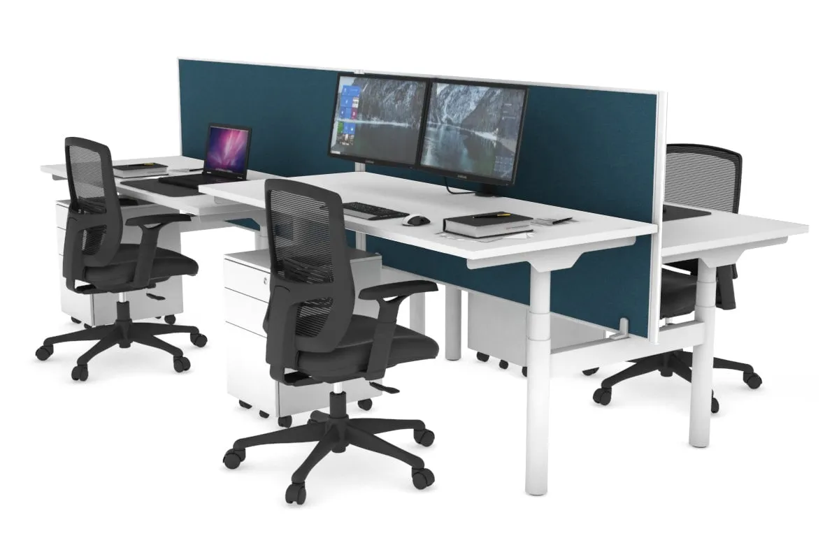 Flexi Premium Height Adjustable 4 Person H-Bench Workstation - White Frame [1200L x 700W]