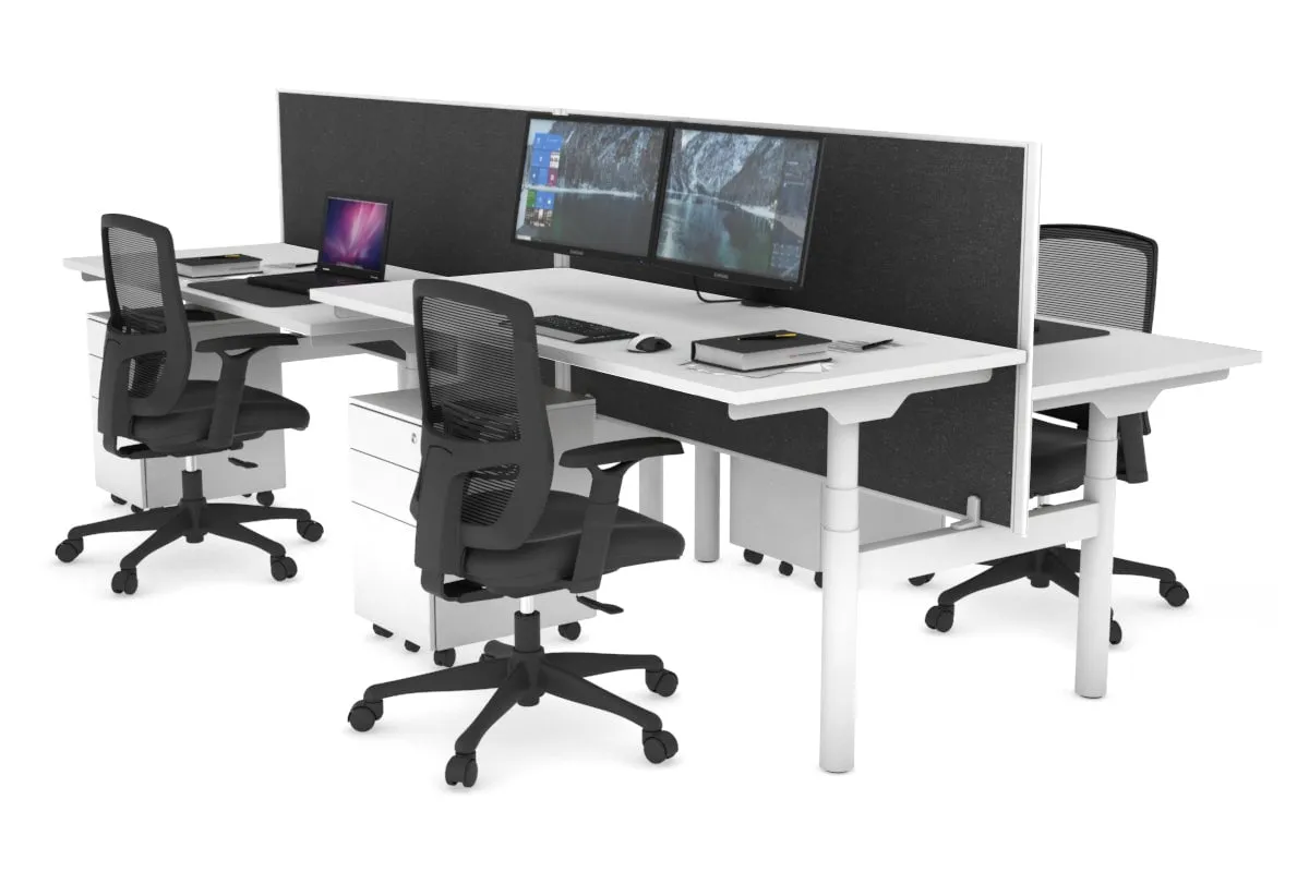 Flexi Premium Height Adjustable 4 Person H-Bench Workstation - White Frame [1200L x 700W]