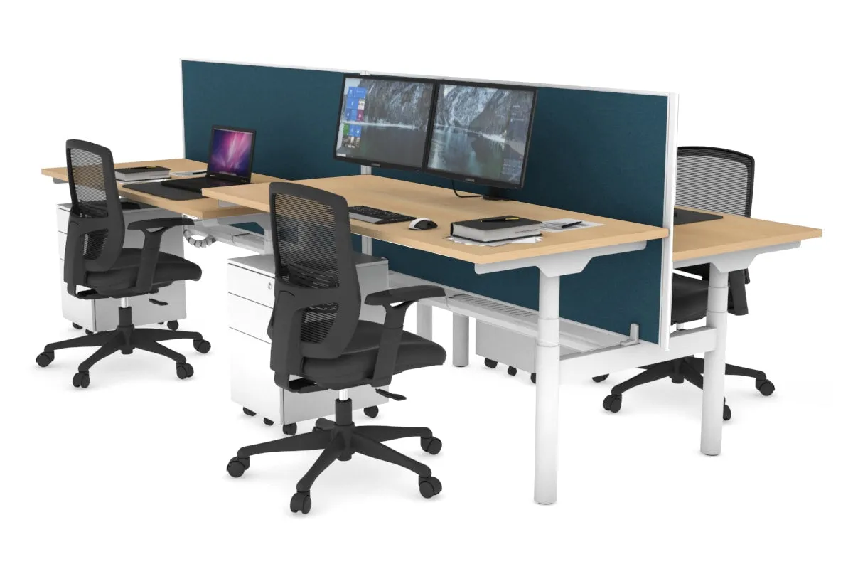 Flexi Premium Height Adjustable 4 Person H-Bench Workstation - White Frame [1200L x 700W]