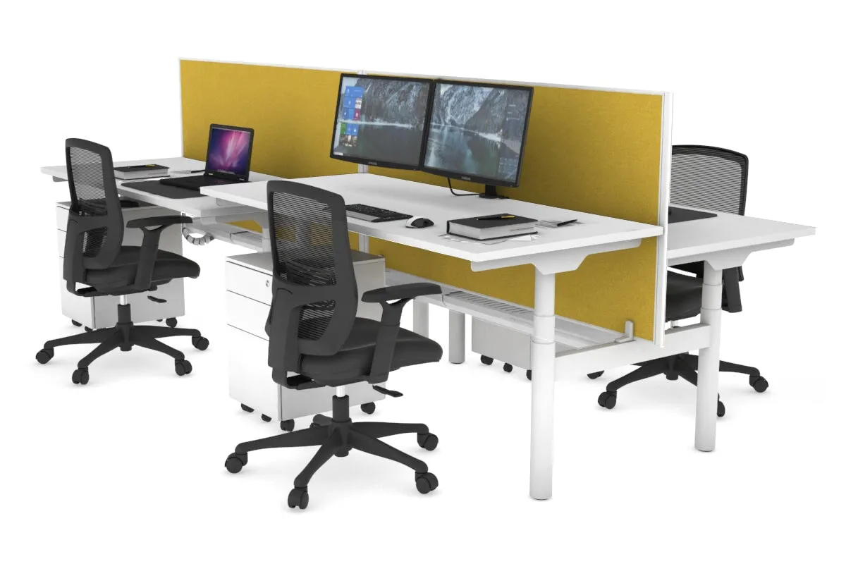 Flexi Premium Height Adjustable 4 Person H-Bench Workstation - White Frame [1200L x 700W]