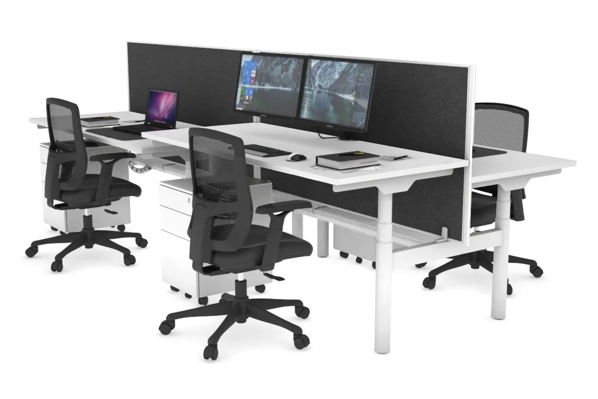 Flexi Premium Height Adjustable 4 Person H-Bench Workstation - White Frame [1200L x 700W]