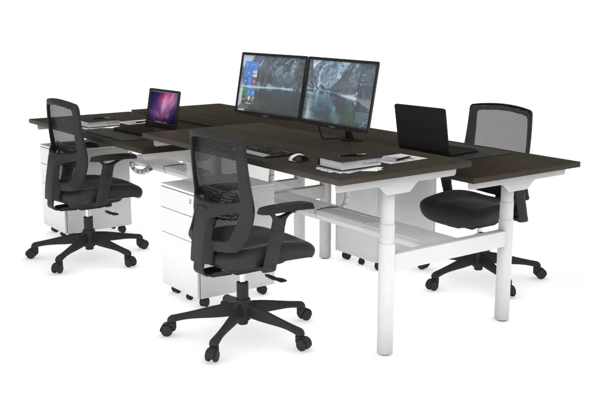 Flexi Premium Height Adjustable 4 Person H-Bench Workstation - White Frame [1200L x 700W]