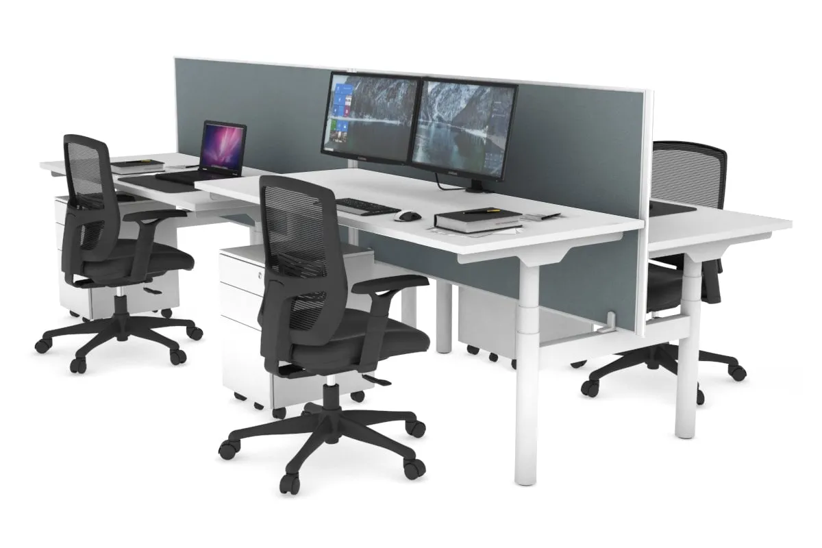Flexi Premium Height Adjustable 4 Person H-Bench Workstation - White Frame [1200L x 700W]