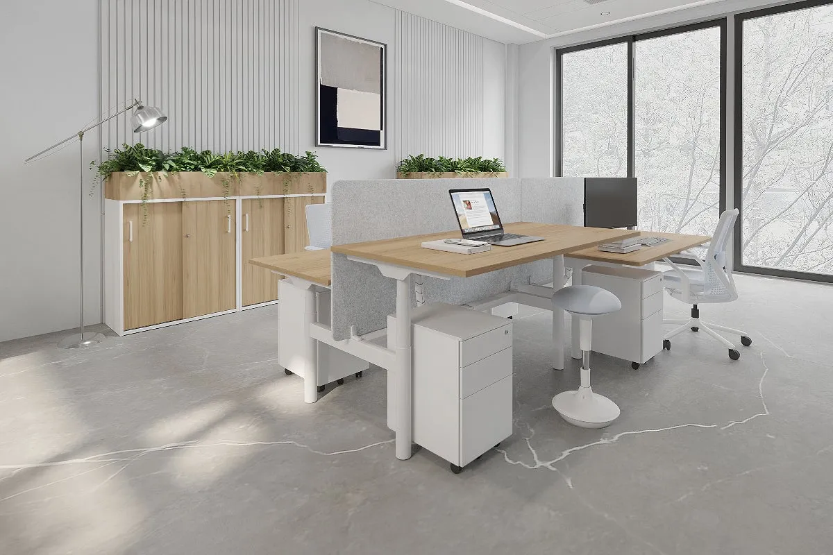 Flexi Premium Height Adjustable 4 Person H-Bench Workstation - White Frame [1200L x 700W]