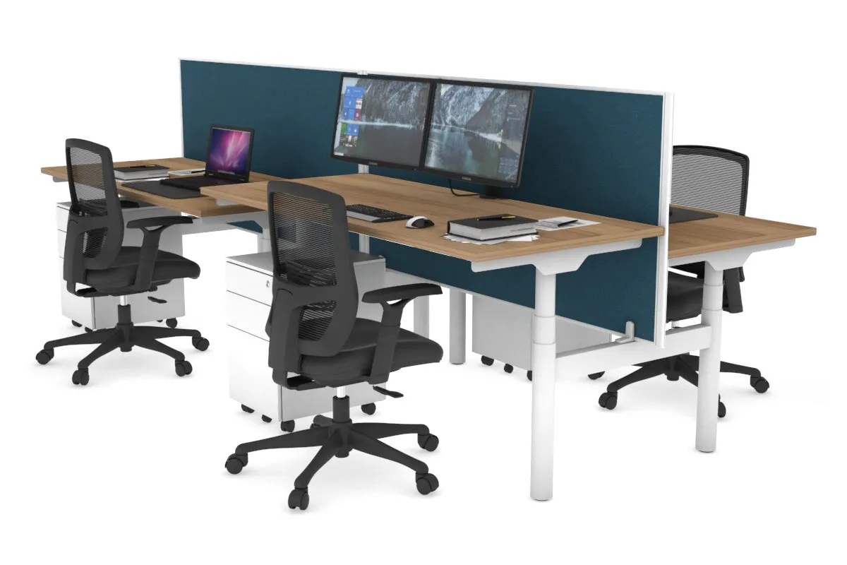 Flexi Premium Height Adjustable 4 Person H-Bench Workstation - White Frame [1200L x 700W]